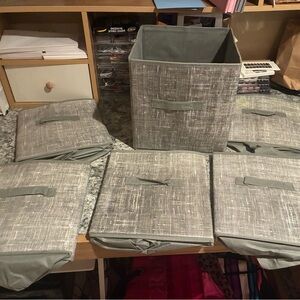 Set of 6 Gray Fabric Storage Bins with Handles